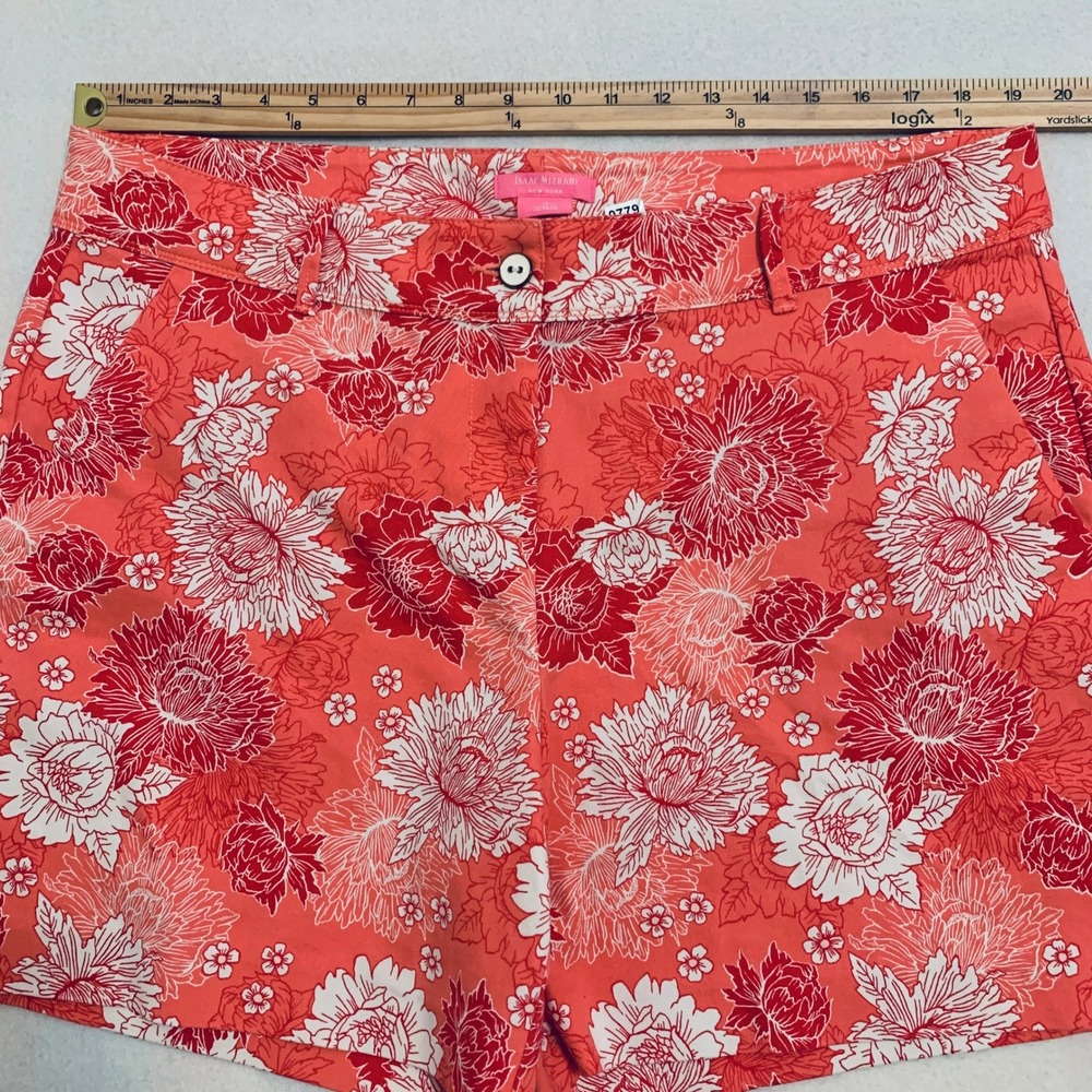 Isaac Mizrahi Floral Shorts Women's 16 Coral Red Stretch Cotton Blend 6" Inseam - Picture 5 of 11